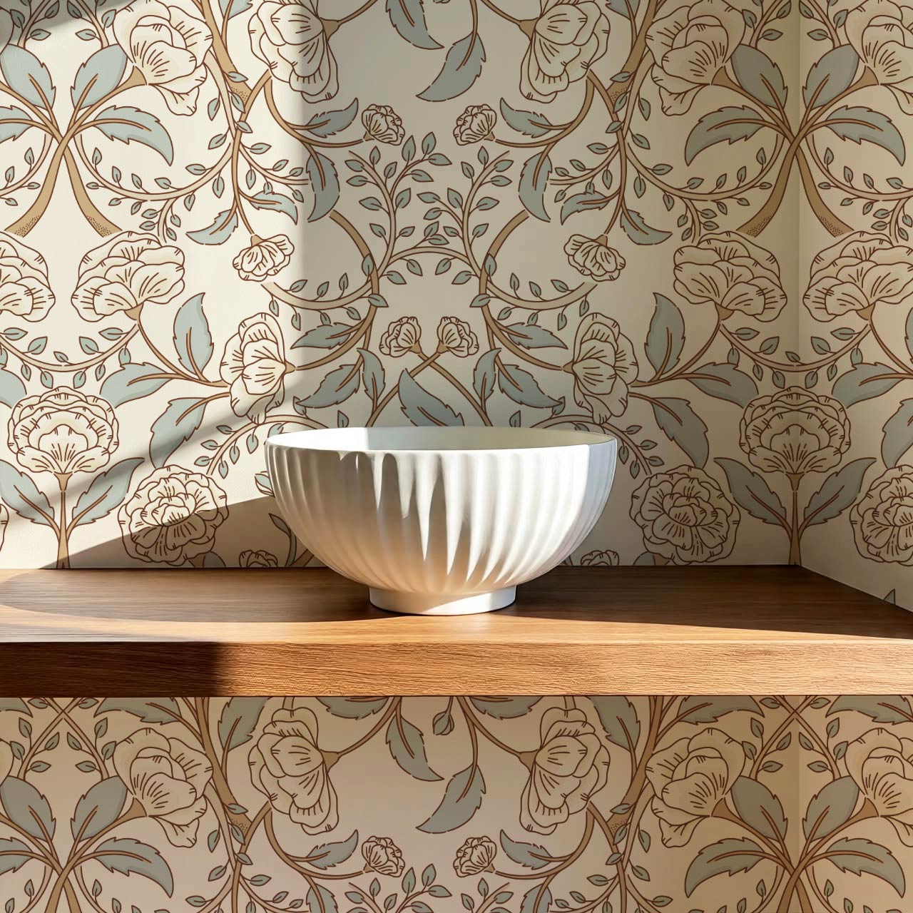 Sue Heritage Peony Floral Beige Sage Wallpaper