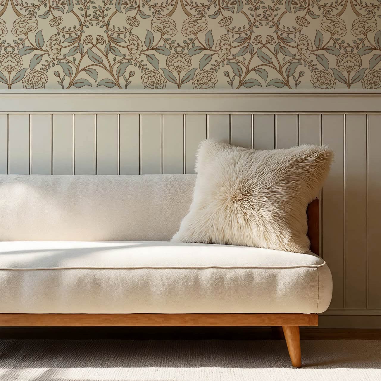 Sue Heritage Peony Floral Beige Sage Wallpaper