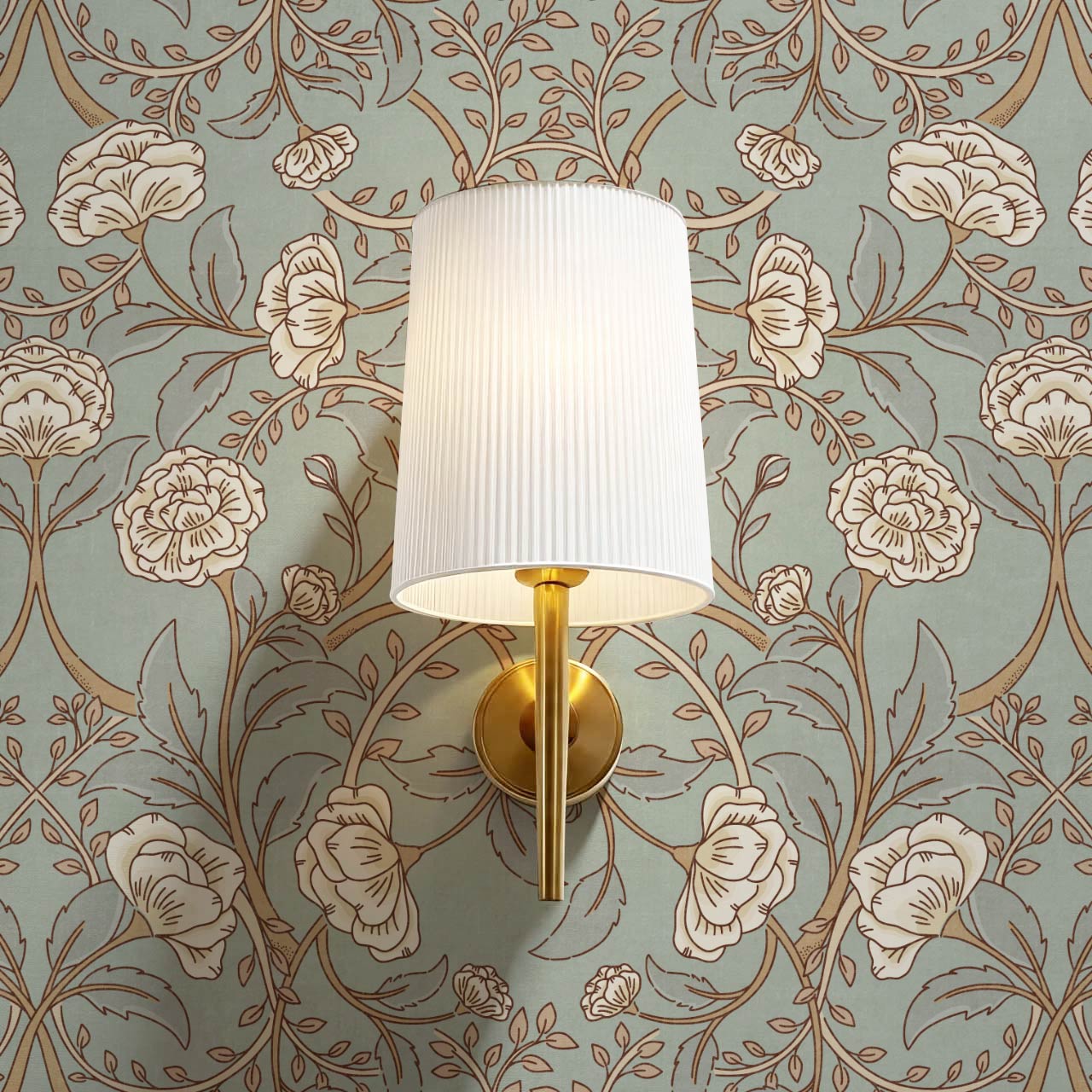 Sue Heritage Peony Floral Cyan Cream Wallpaper