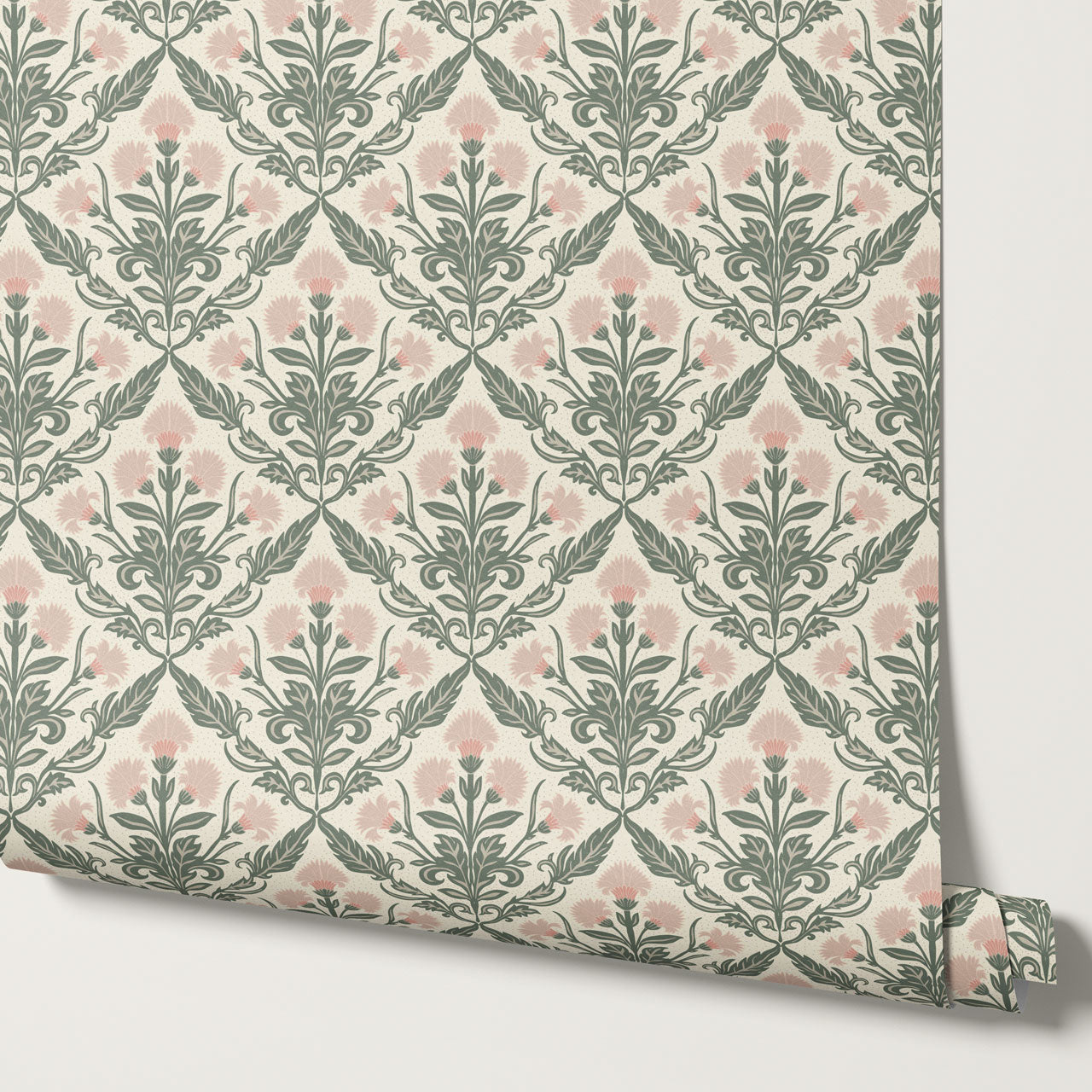 Summer Thistle Damask Blush Wallpaper