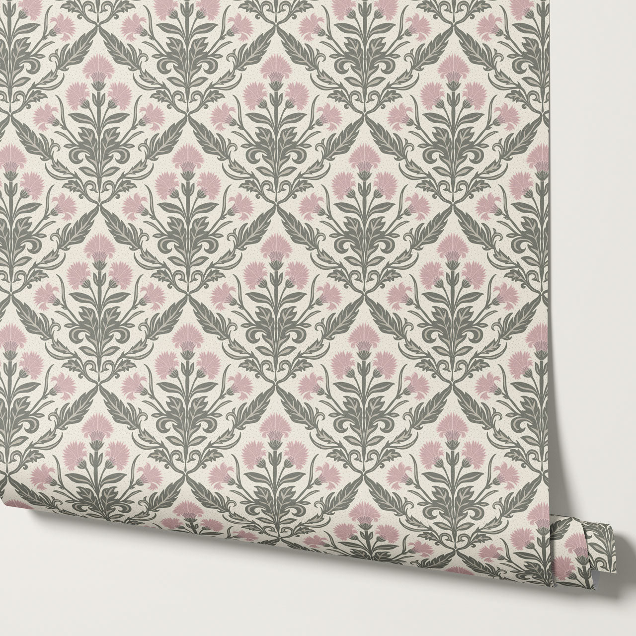 Summer Thistle Damask Pink Wallpaper