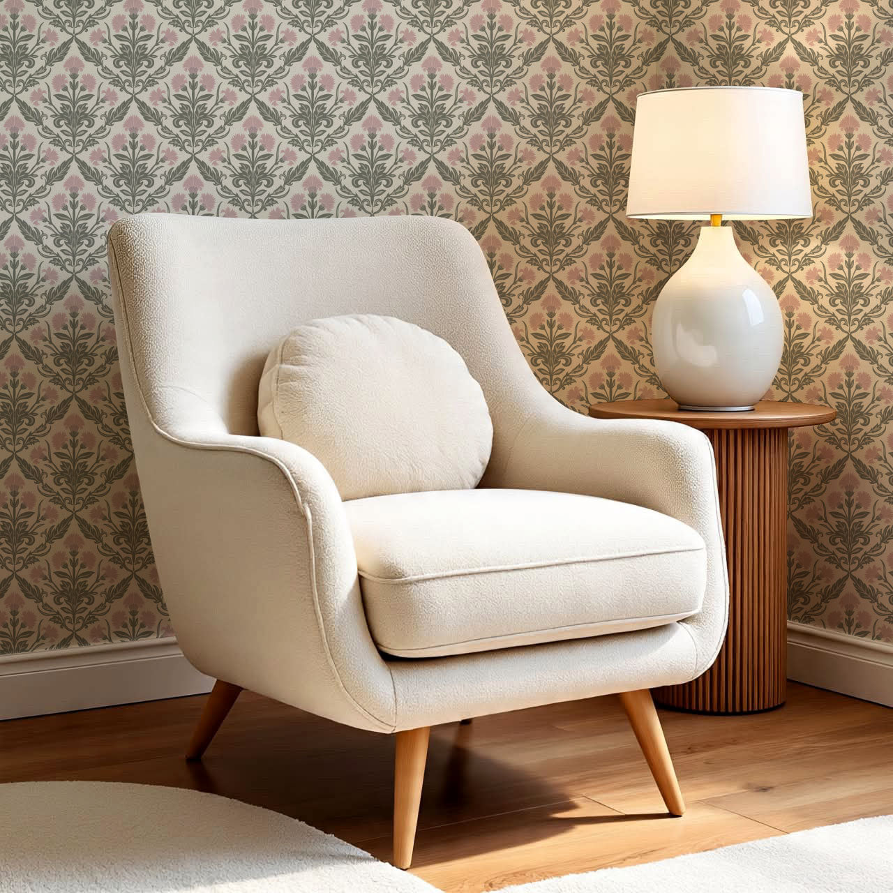 Summer Thistle Damask Pink Wallpaper