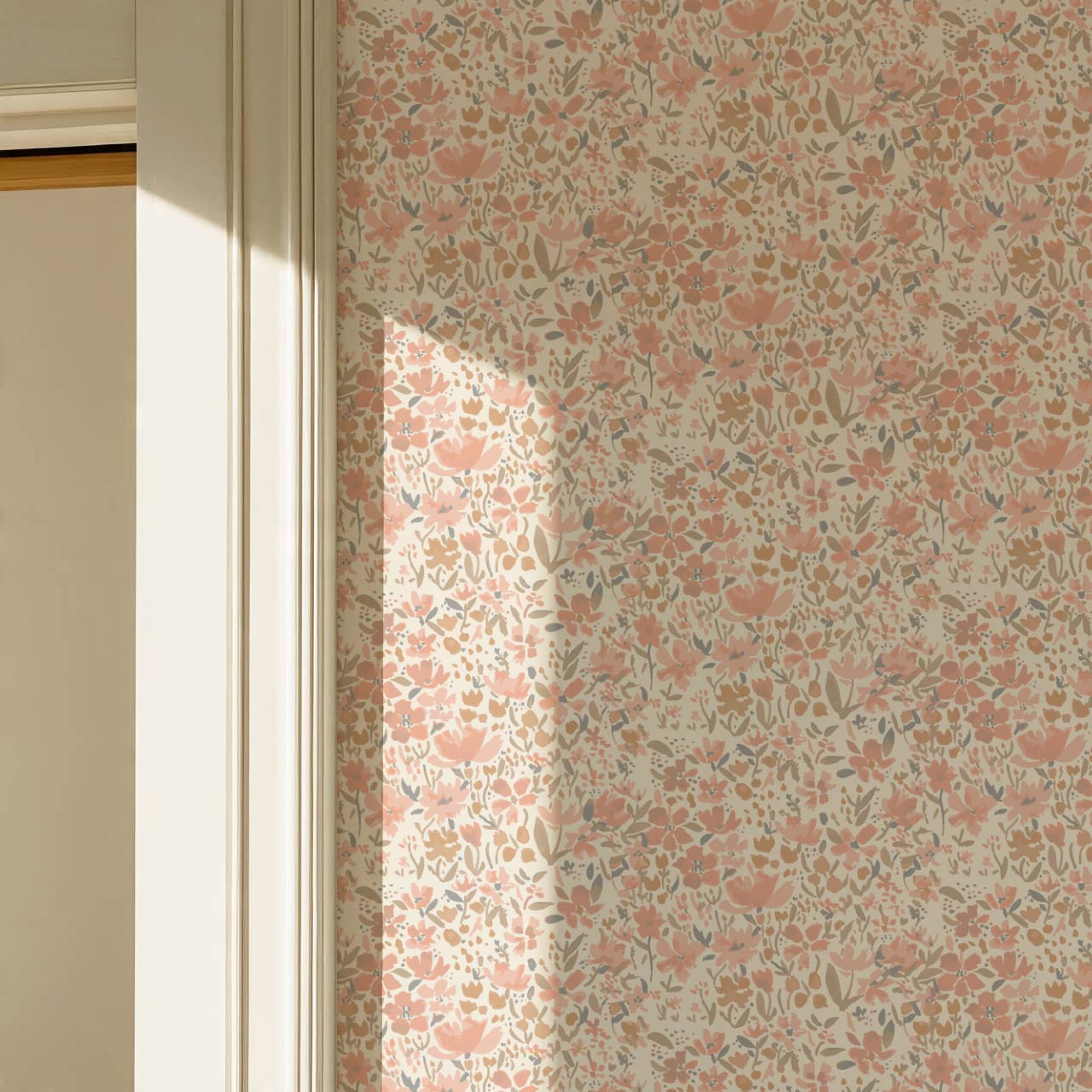 Tatum Blooming Field Coral Wallpaper