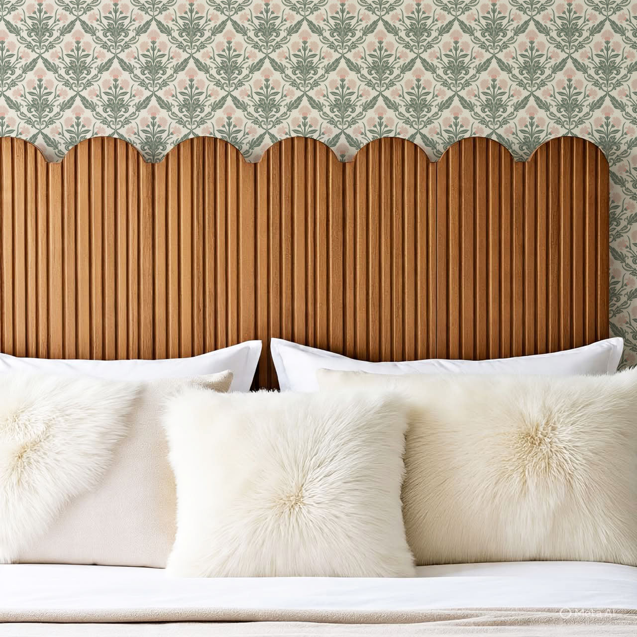 Summer Thistle Damask Blush Wallpaper