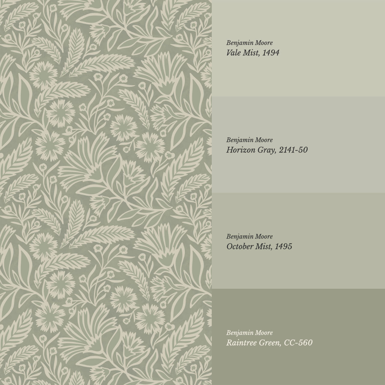 Sylvia Florals Soft Green Oyster Wallpaper