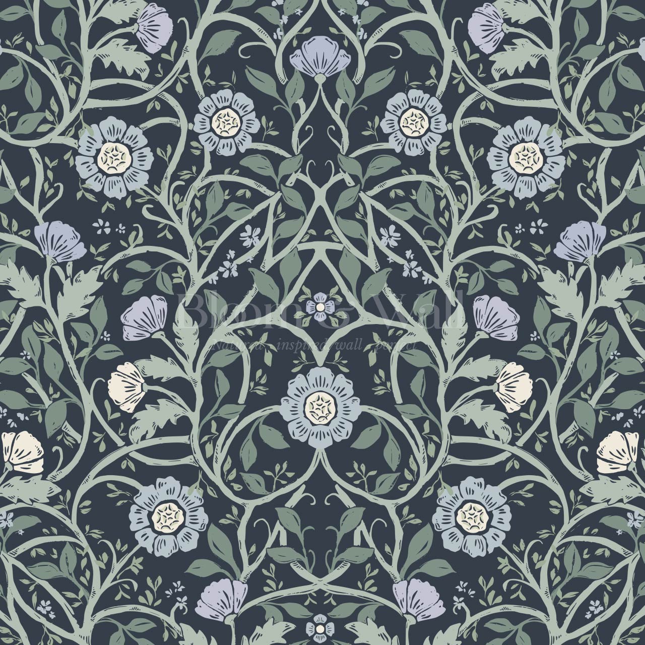 Taja Whispers in the Garden Navy Green Wallpaper