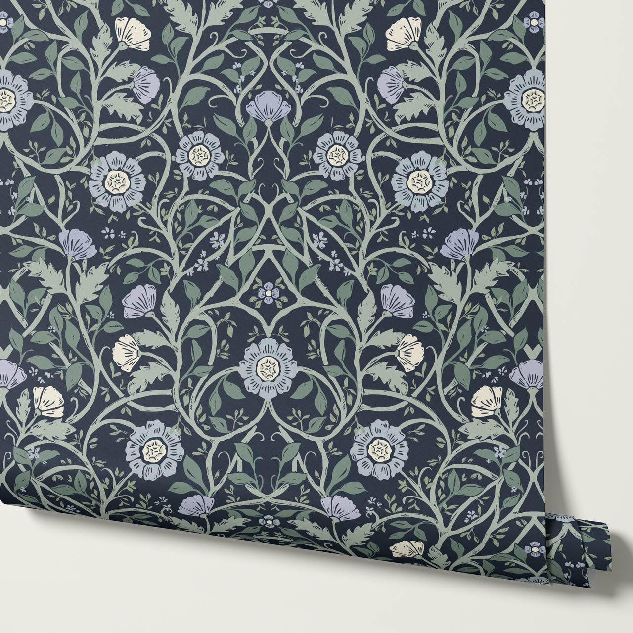 Taja Whispers in the Garden Navy Green Wallpaper