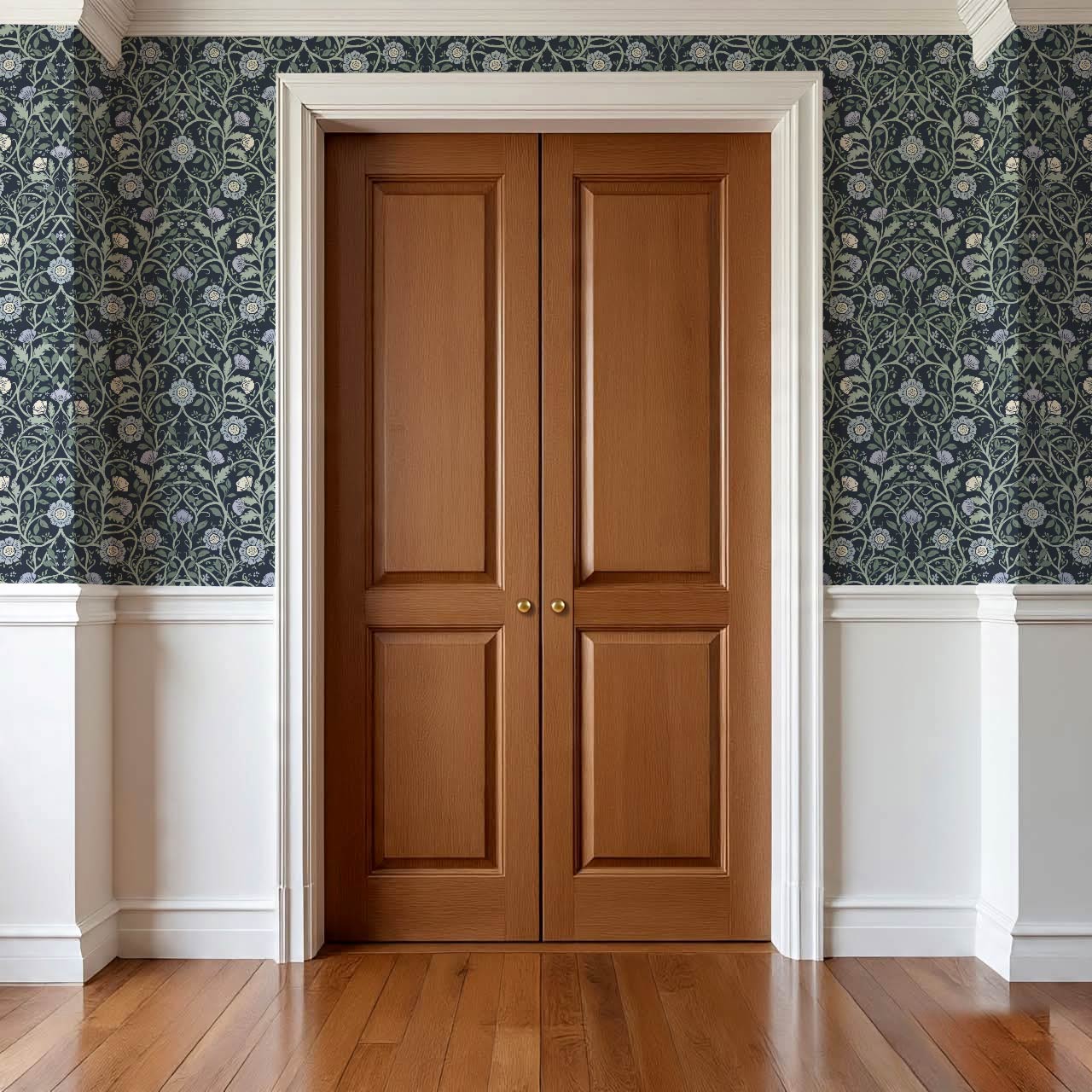 Taja Whispers in the Garden Navy Green Wallpaper