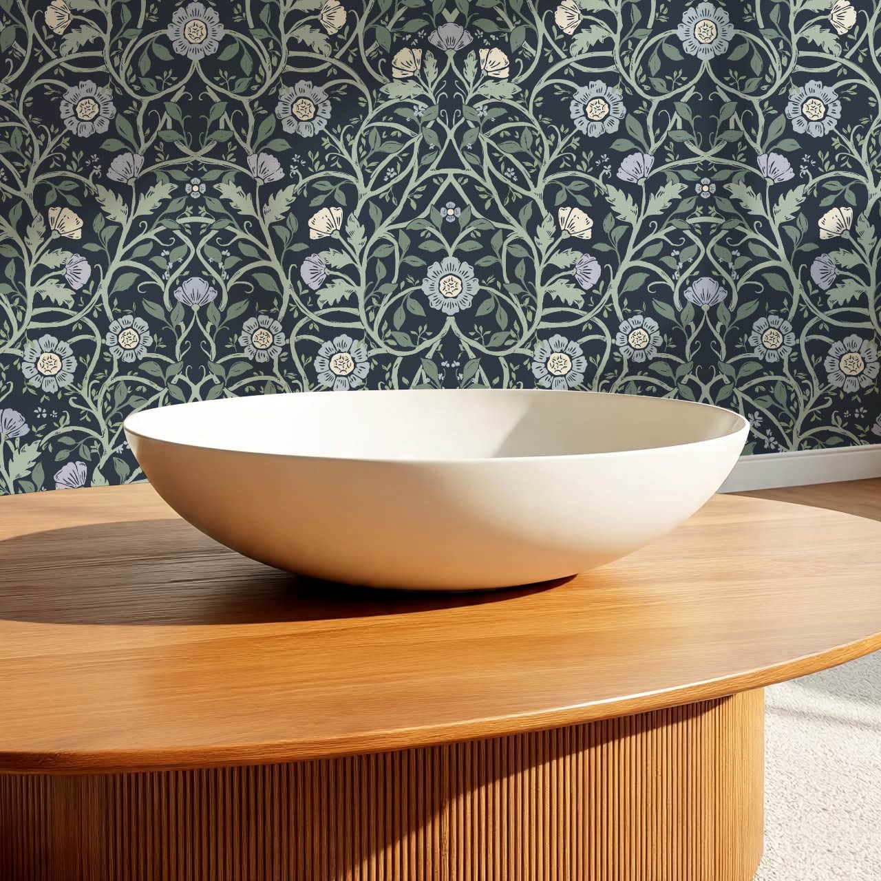 Taja Whispers in the Garden Navy Green Wallpaper