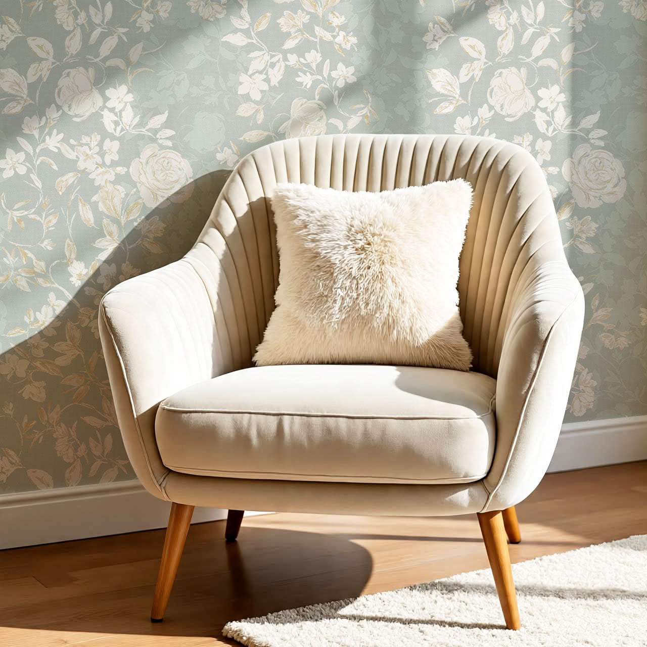 Talia Veiled Garden Pale Teal Wallpaper