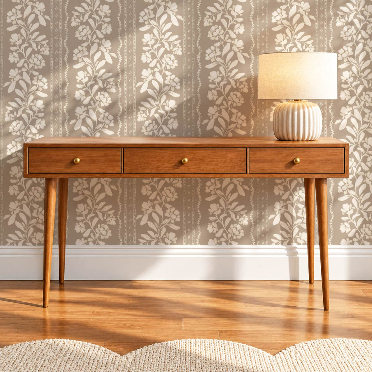 Talia Vintage Tea Rose Taupe Brown Cream Wallpaper