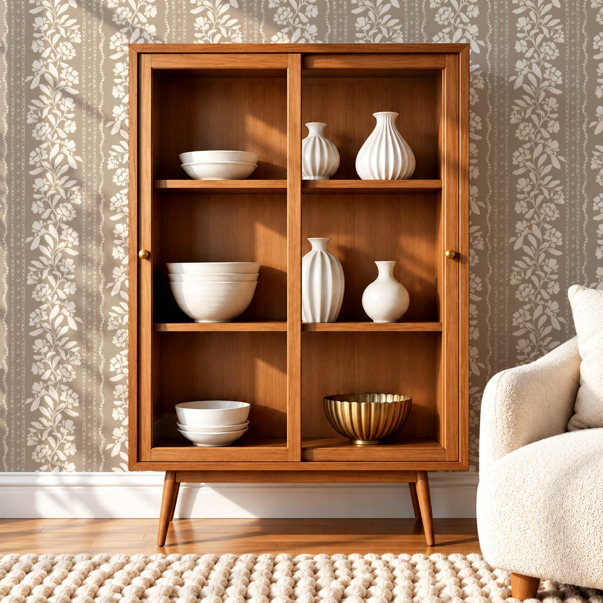 Talia Vintage Tea Rose Taupe Brown Cream Wallpaper