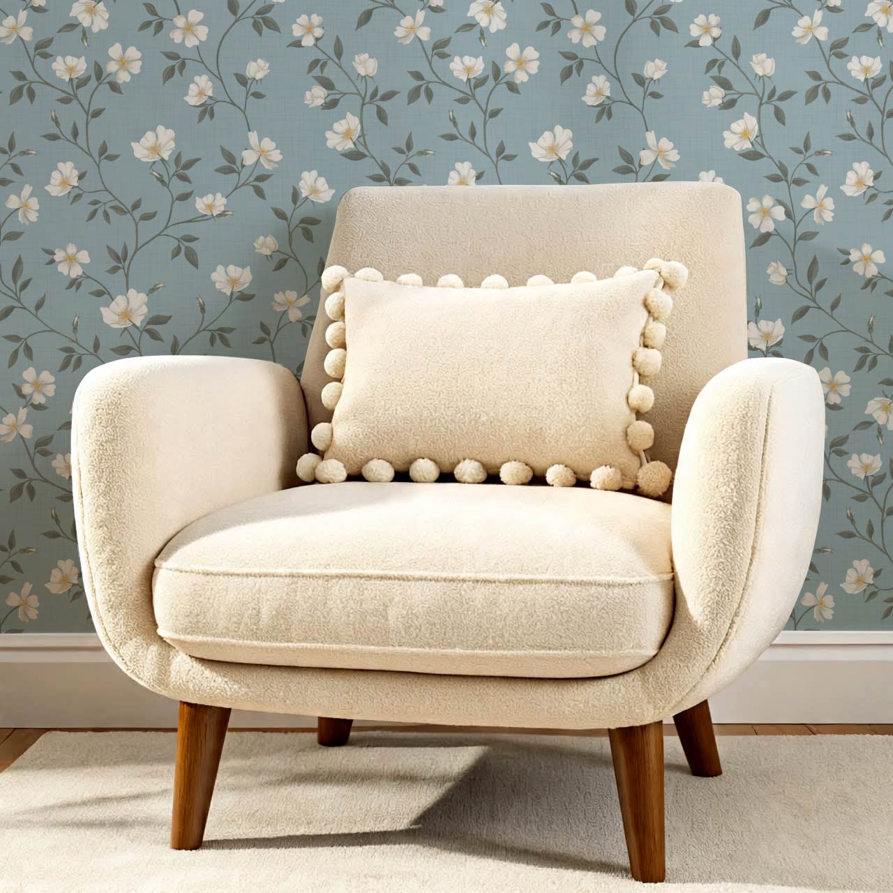 Tatjana Floral Chinoiserie Pale Blue Wallpaper