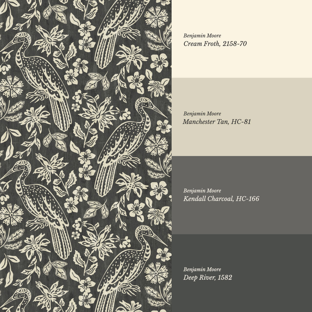 Teagan Bohemian Birds Charcoal Wallpaper