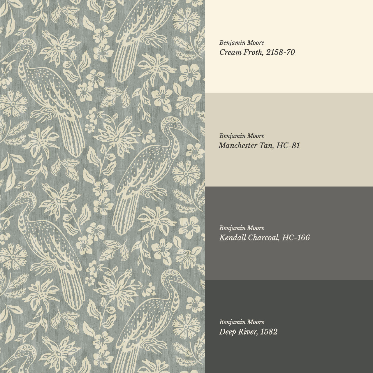 Teagan Bohemian Birds Gray Sage Wallpaper