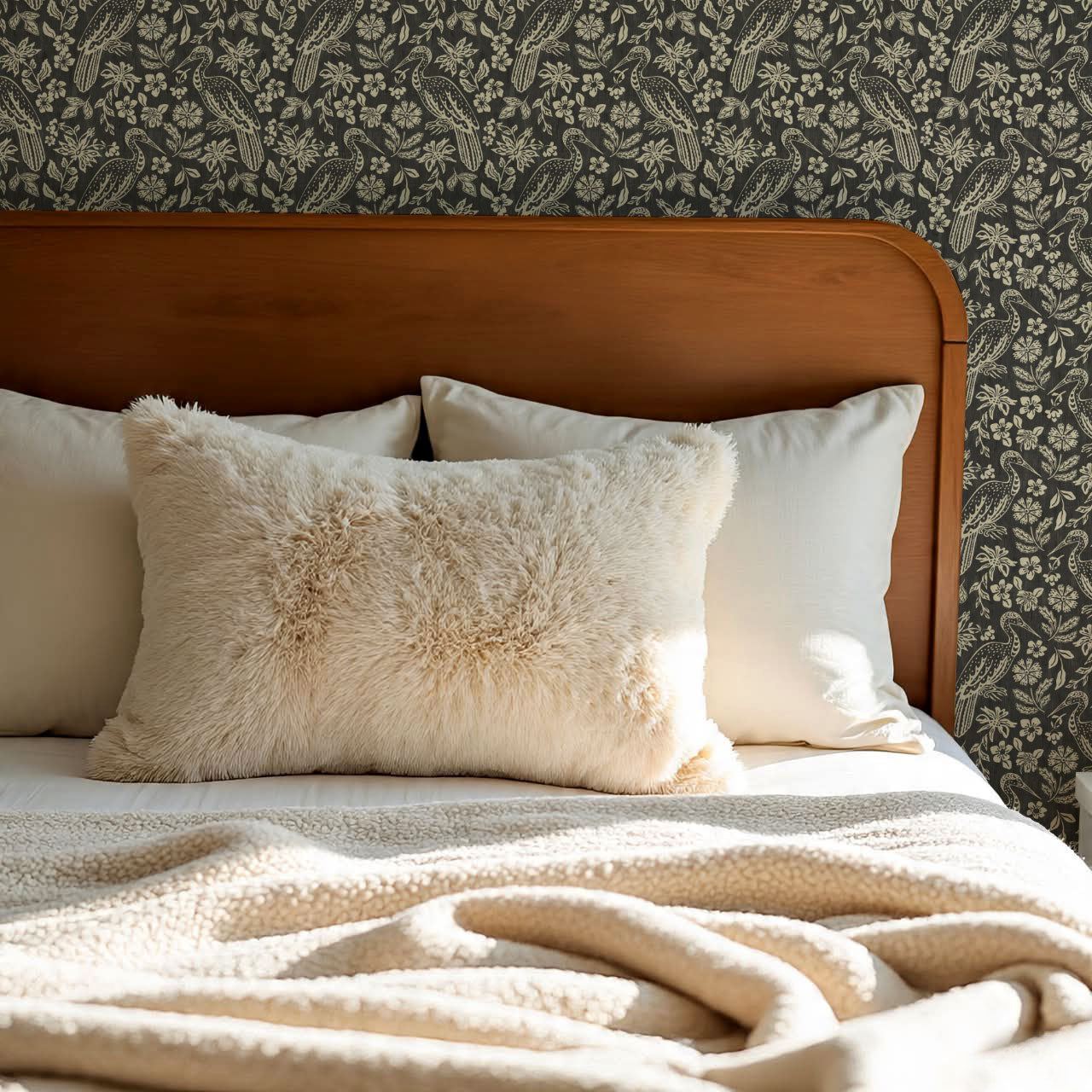 Teagan Bohemian Birds Charcoal Wallpaper