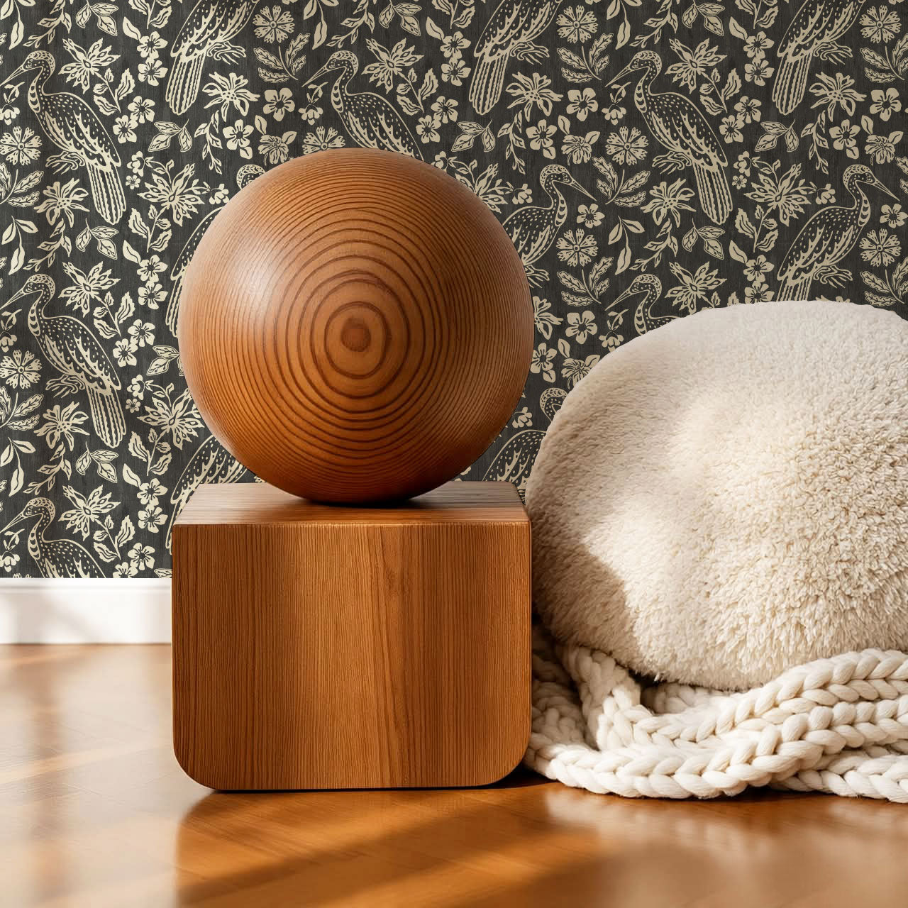 Teagan Bohemian Birds Charcoal Wallpaper