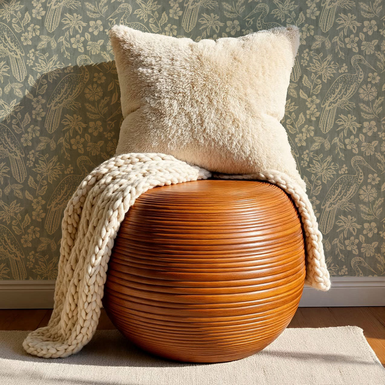 Teagan Bohemian Birds Gray Sage Wallpaper