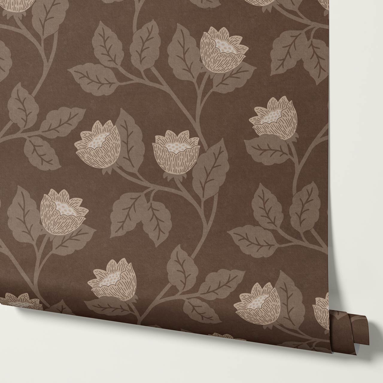 Teodora Country Blossom Chocolate Taupe Wallpaper