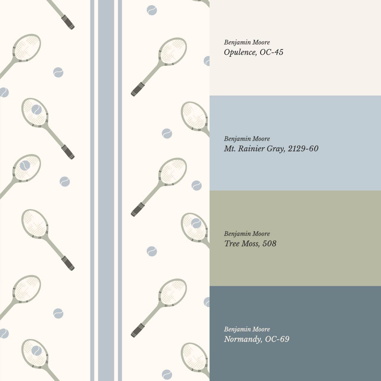 Theo Country Club Tennis Stripes Light Blue Green Wallpaper