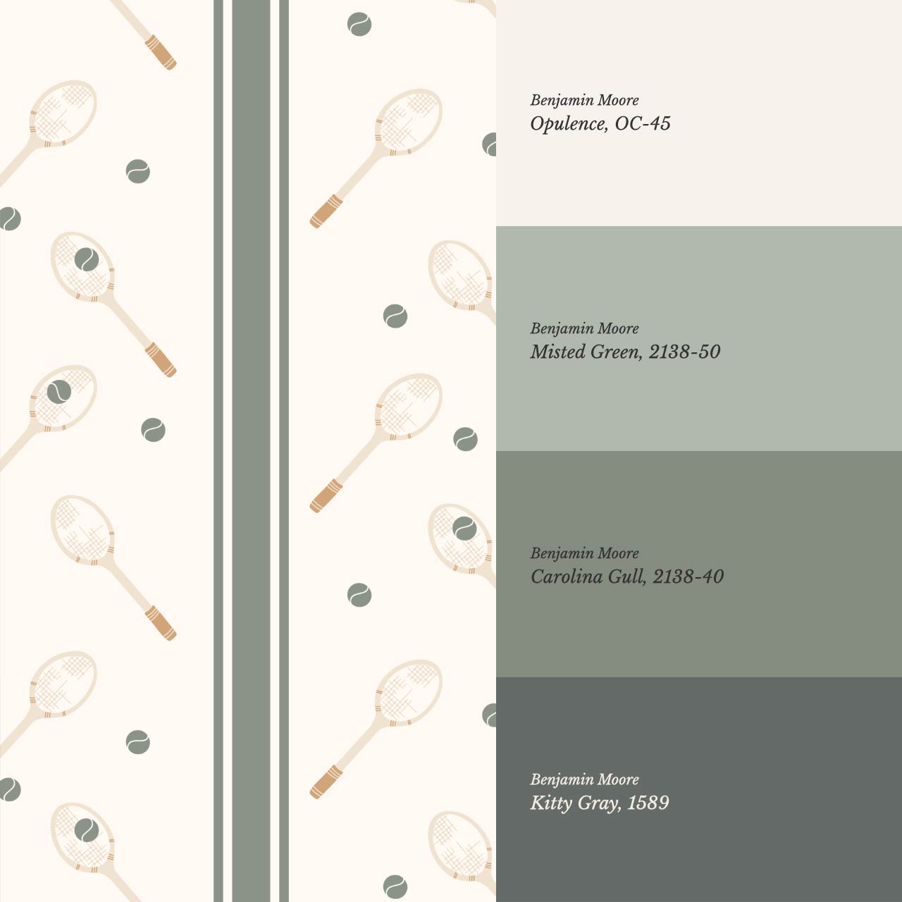 Theo Country Club Tennis Stripes Ochre Evergreen Wallpaper