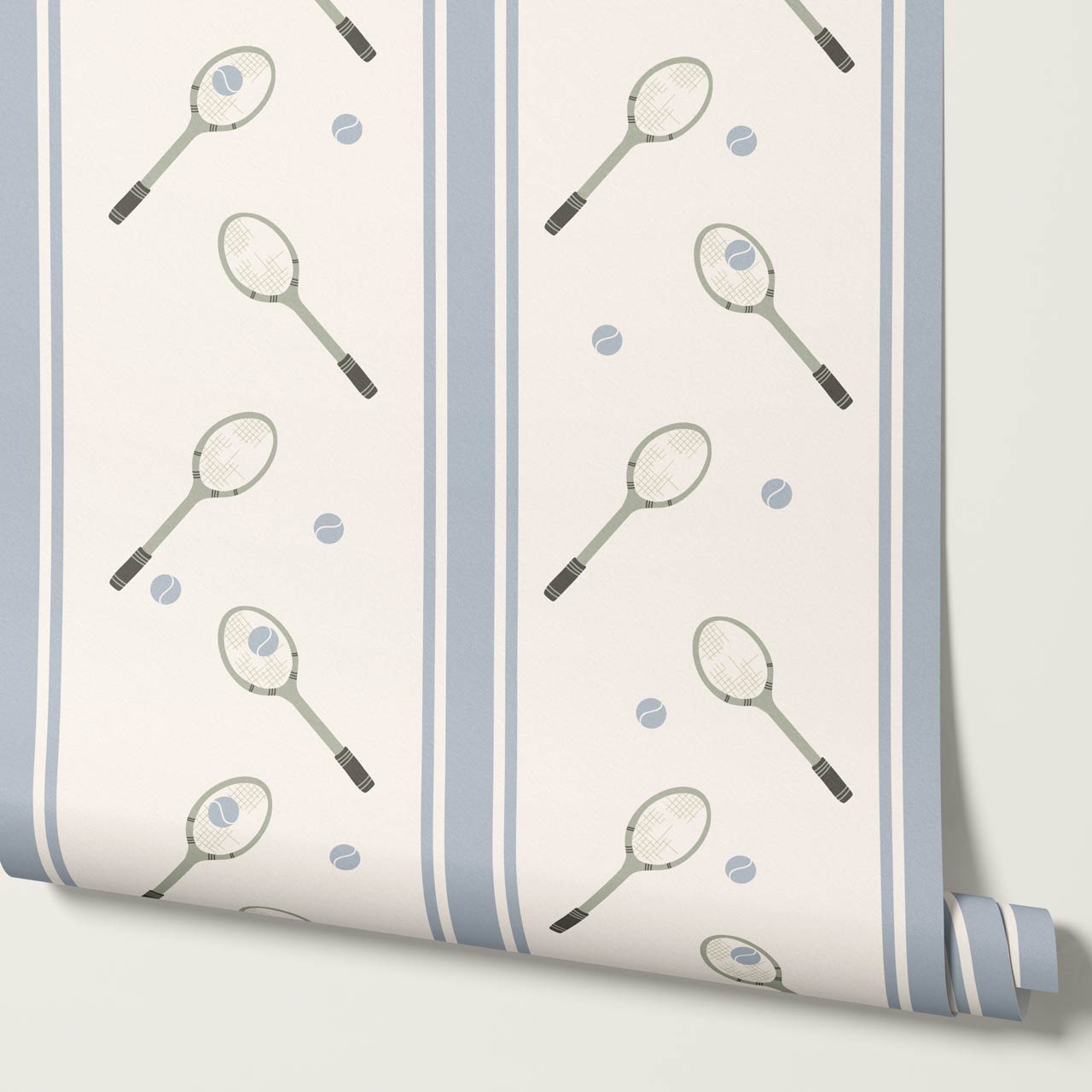 Theo Country Club Tennis Stripes Light Blue Green Wallpaper