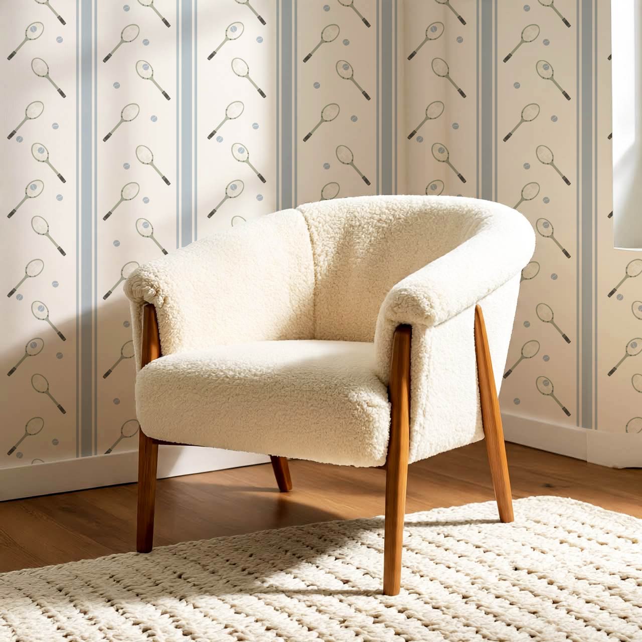 Theo Country Club Tennis Stripes Light Blue Green Wallpaper