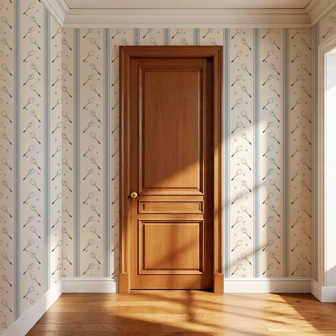 Theo Country Club Tennis Stripes Light Blue Green Wallpaper