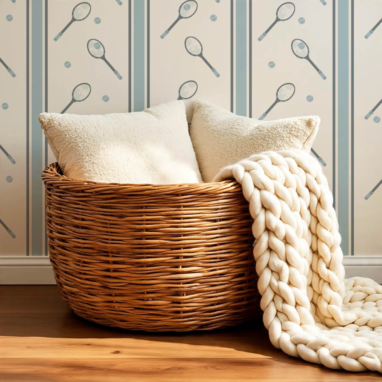Theo Country Club Tennis Stripes Blue Wallpaper