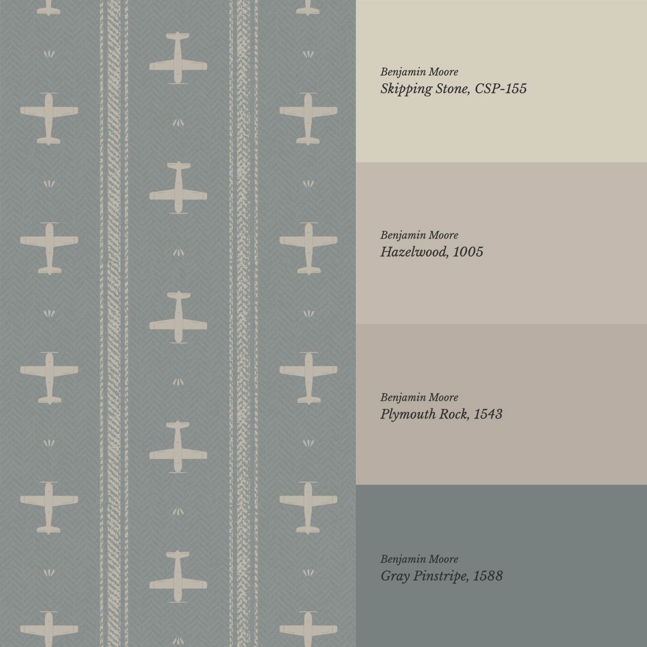 Theodore Vintage Planes Gray Blue Wallpaper