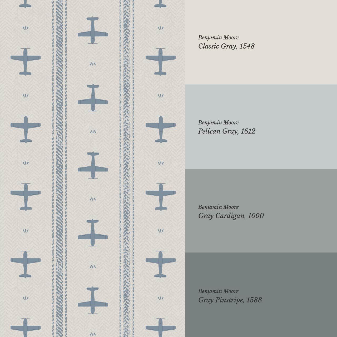 Theodore Vintage Planes Slate Wallpaper