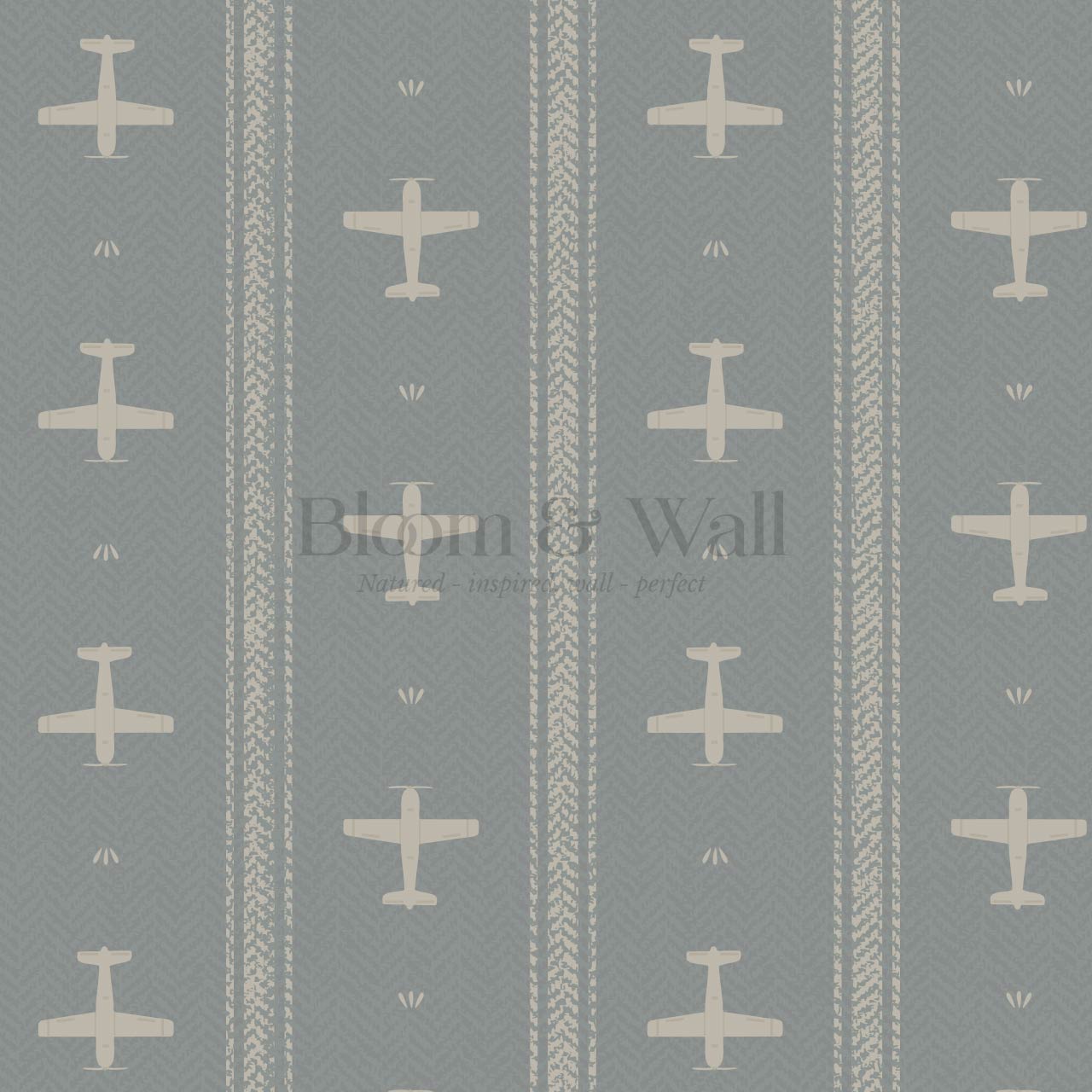 Theodore Vintage Planes Gray Blue Wallpaper