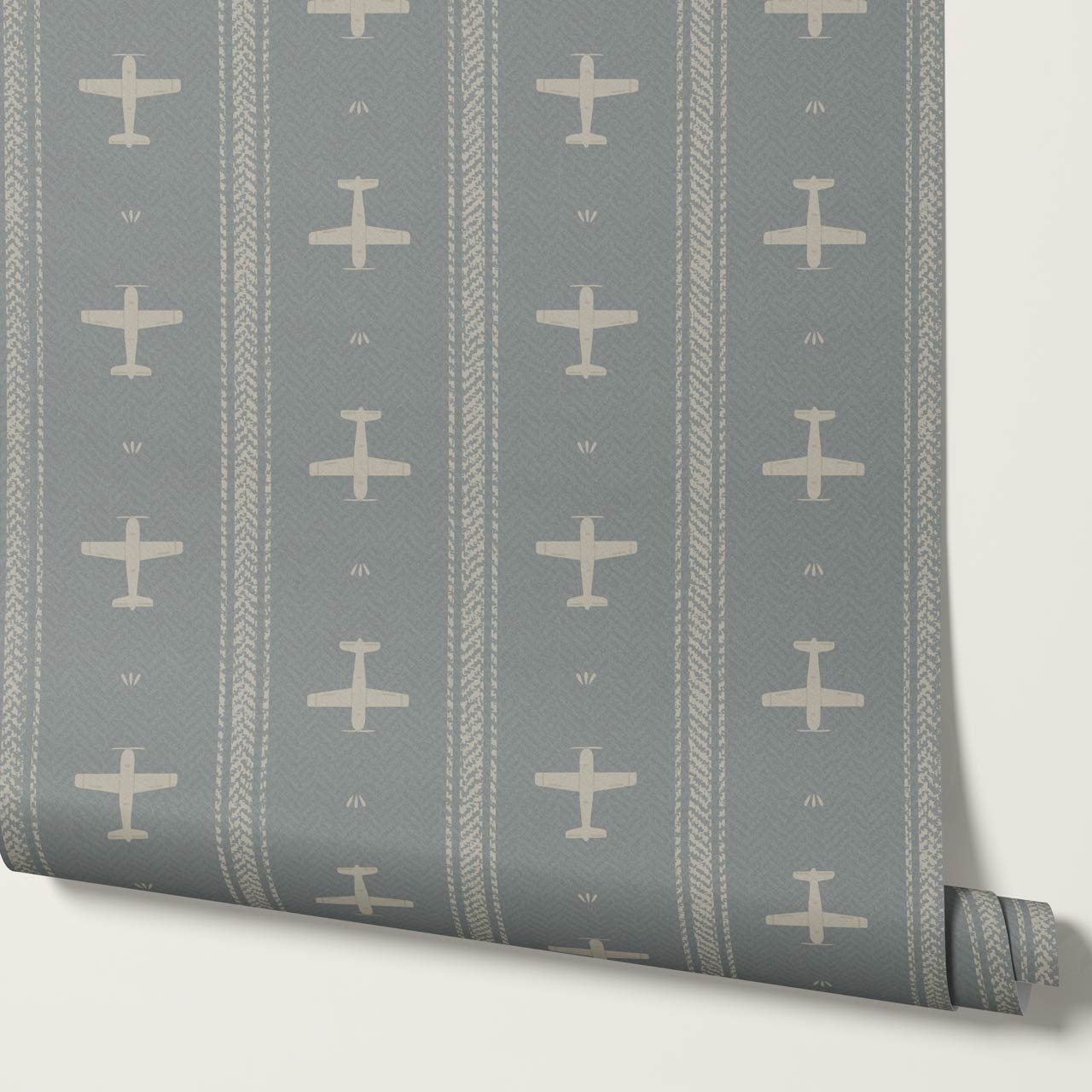 Theodore Vintage Planes Gray Blue Wallpaper