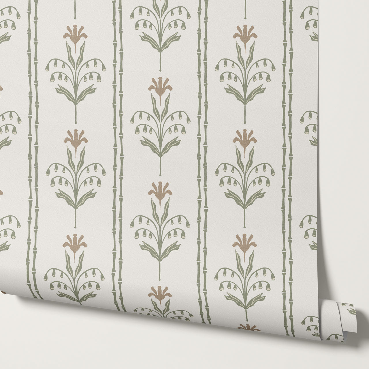 Theresa Large Floral Stripes Beige Wallpaper