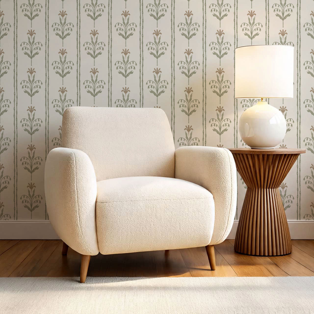 Theresa Large Floral Stripes Beige Wallpaper