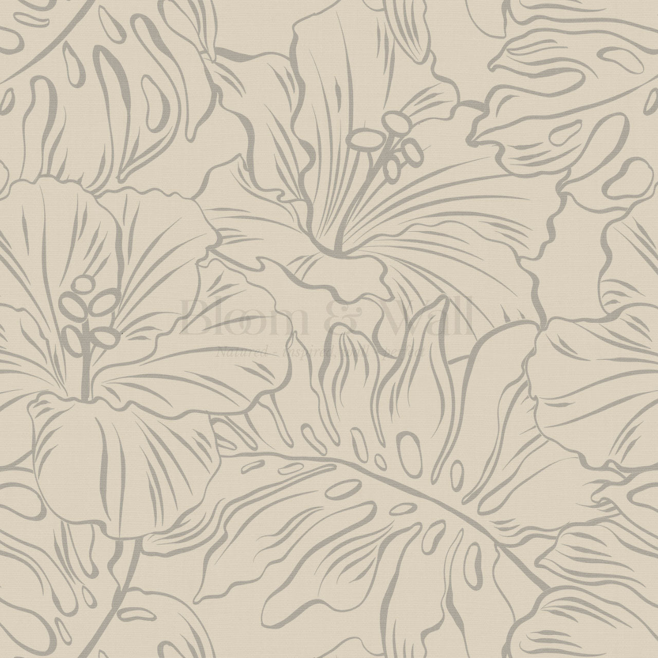 Tiana Large Monstera Beige Gray Wallpaper