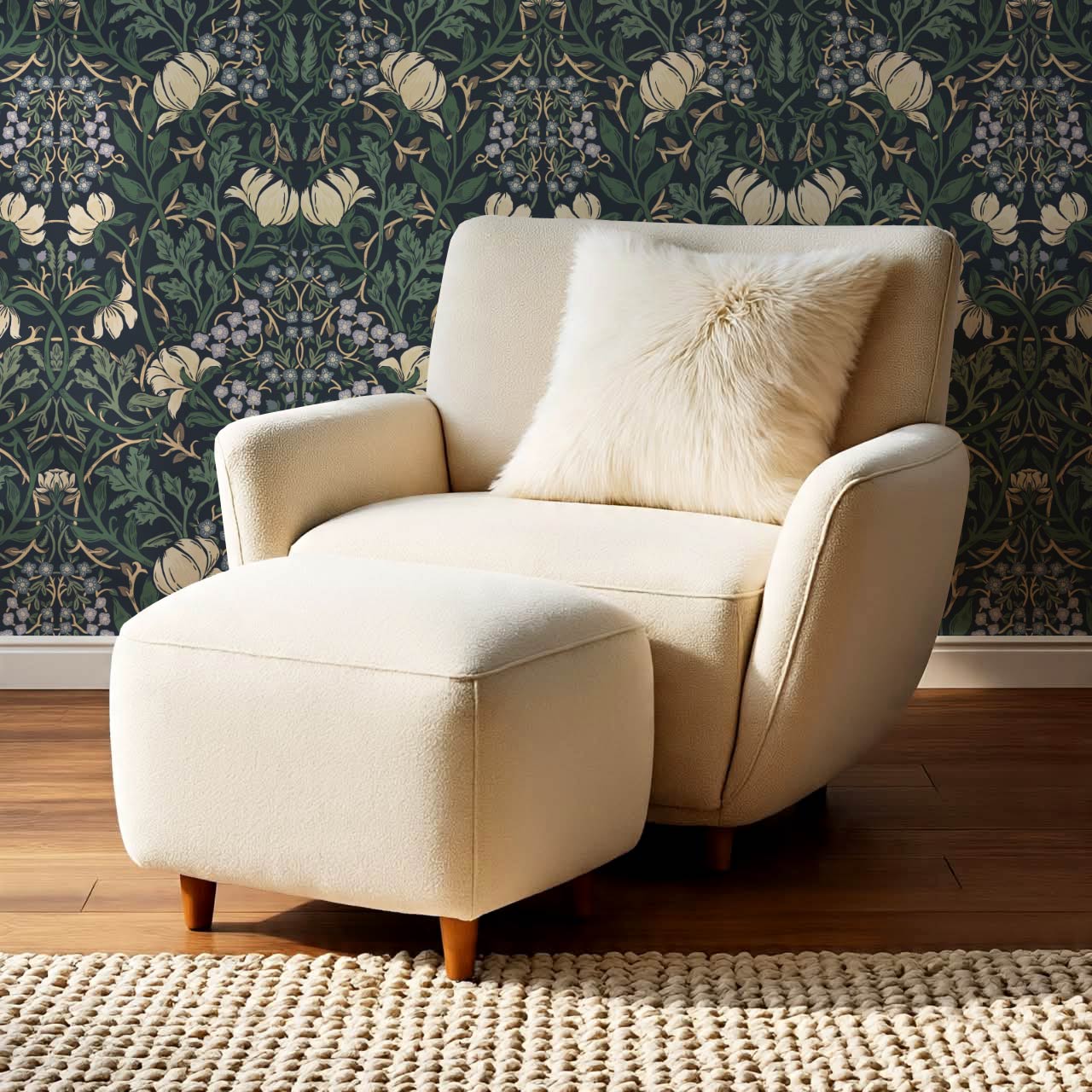 Tiphaine Vintage Twining Blooms Navy Green Wallpaper