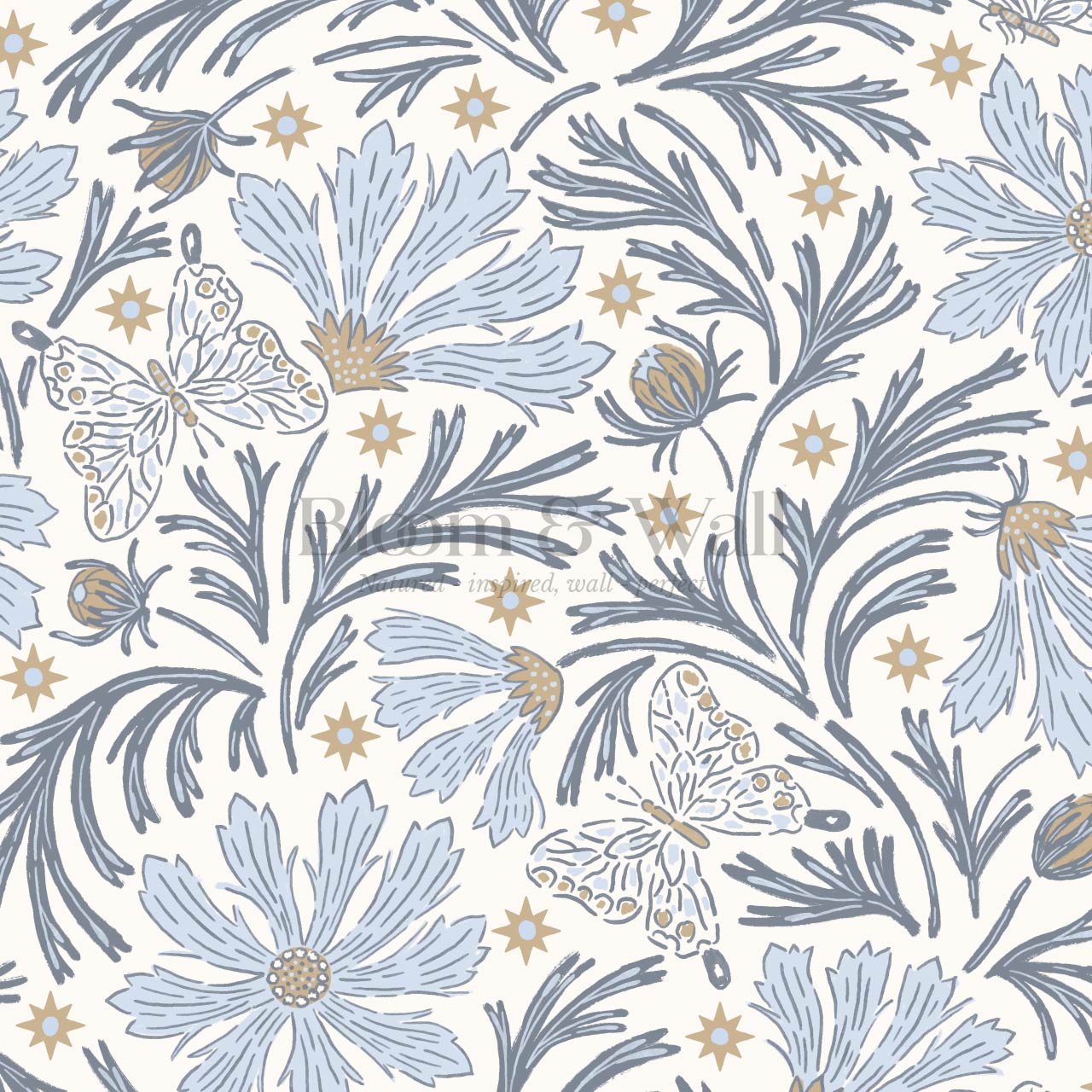Titi Cosmos and Stars Sky Blue Cream Wallpaper