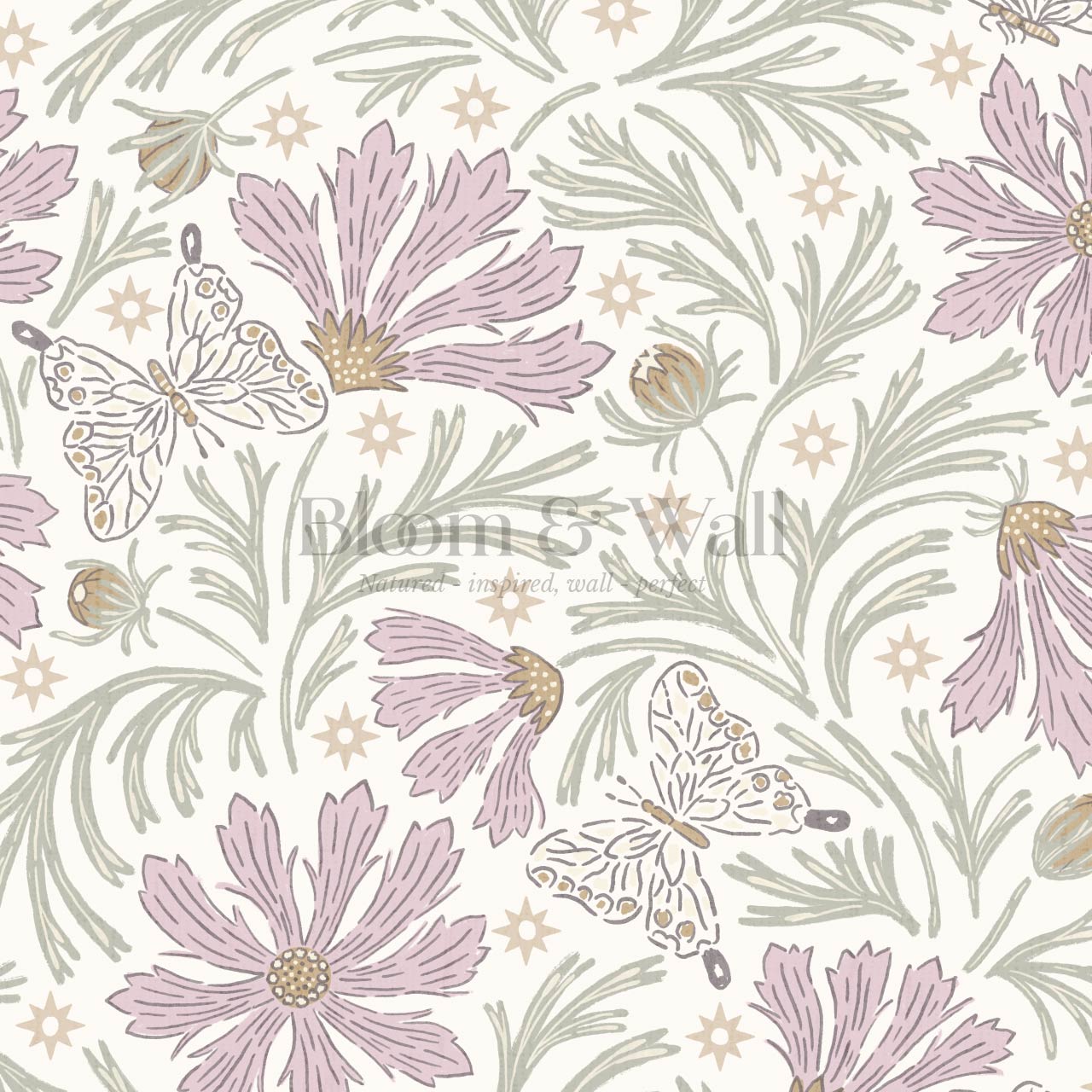 Titi Cosmos and Stars Soft Sage Pink Wallpaper