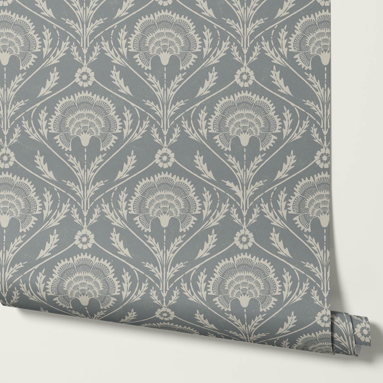 Tomasa Boho Glam Floral Damask Gray Slate Ivory Wallpaper