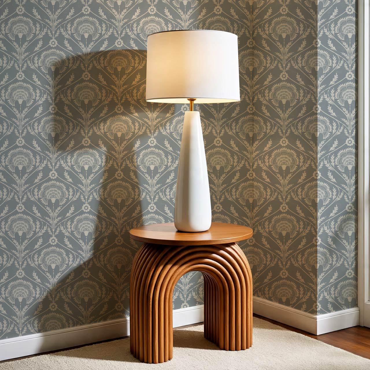 Tomasa Boho Glam Floral Damask Gray Slate Ivory Wallpaper