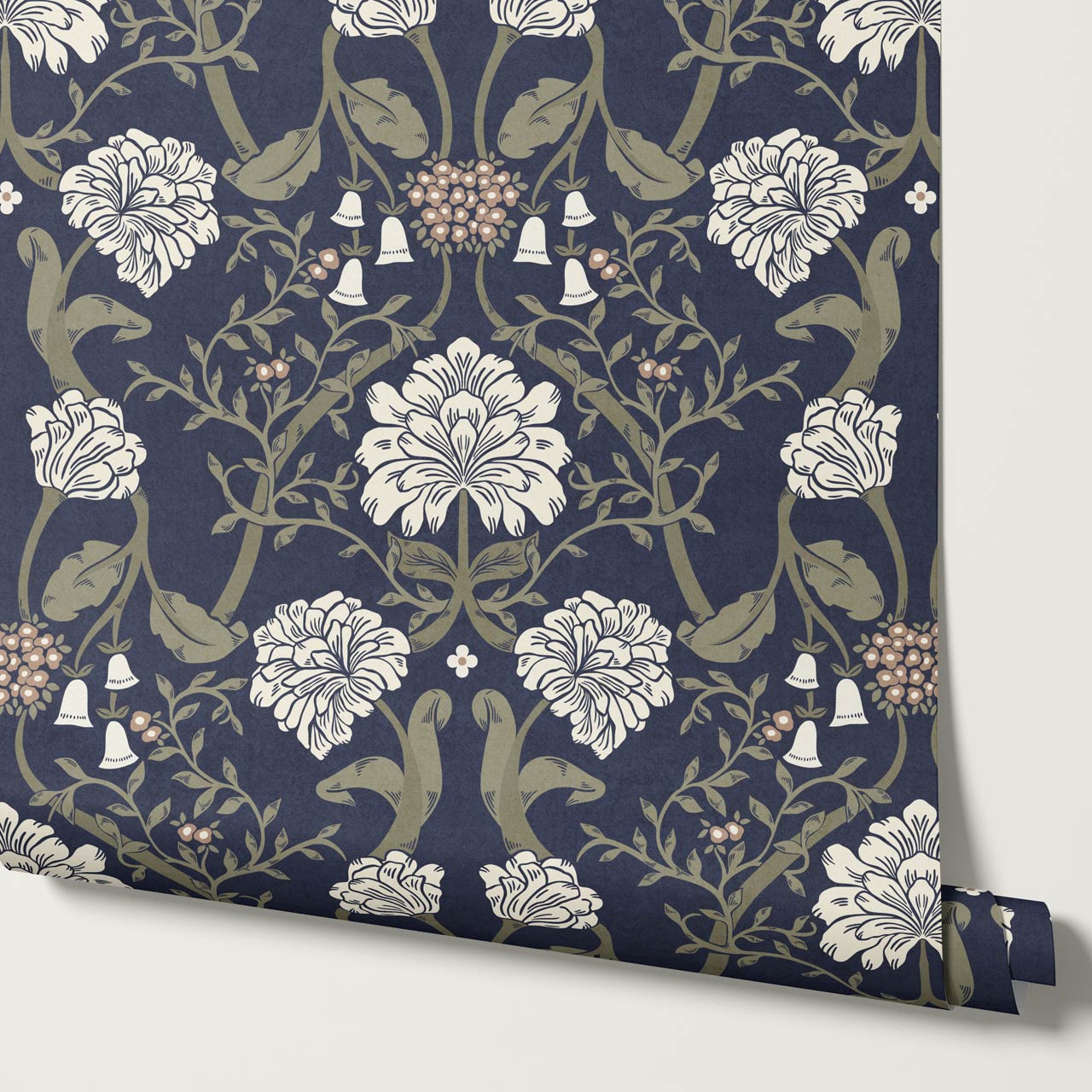 Triin Chrysanthemum Floral Navy Cream Wallpaper