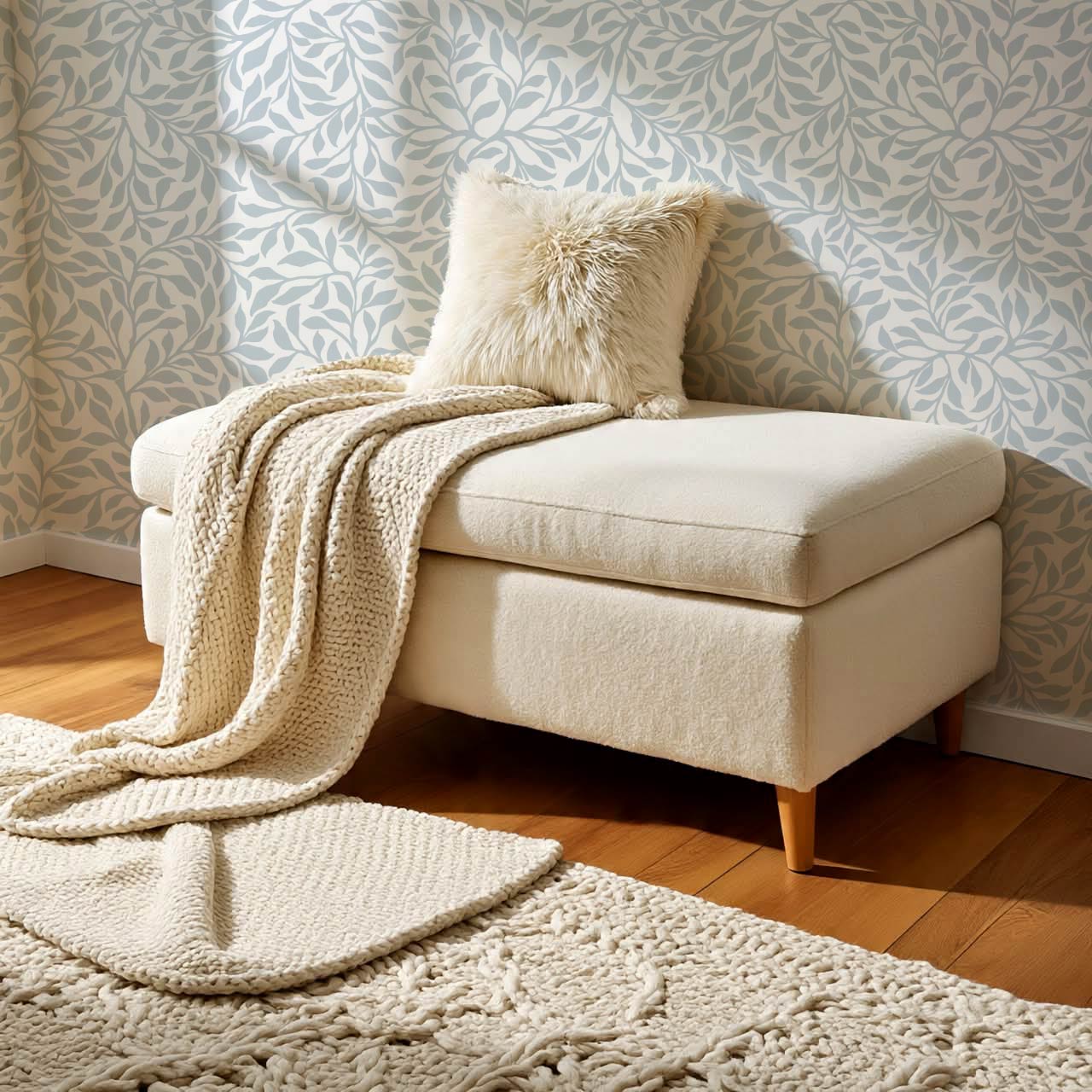 Trinidad Winding Foliage Blue White Wallpaper