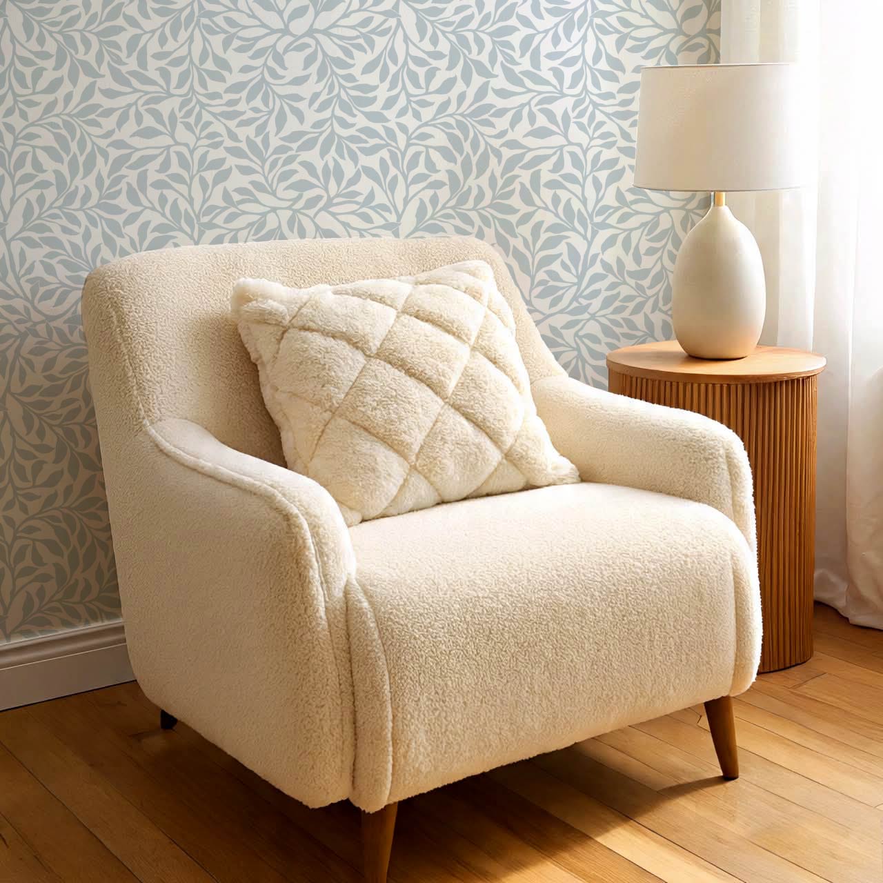 Trinidad Winding Foliage Blue White Wallpaper