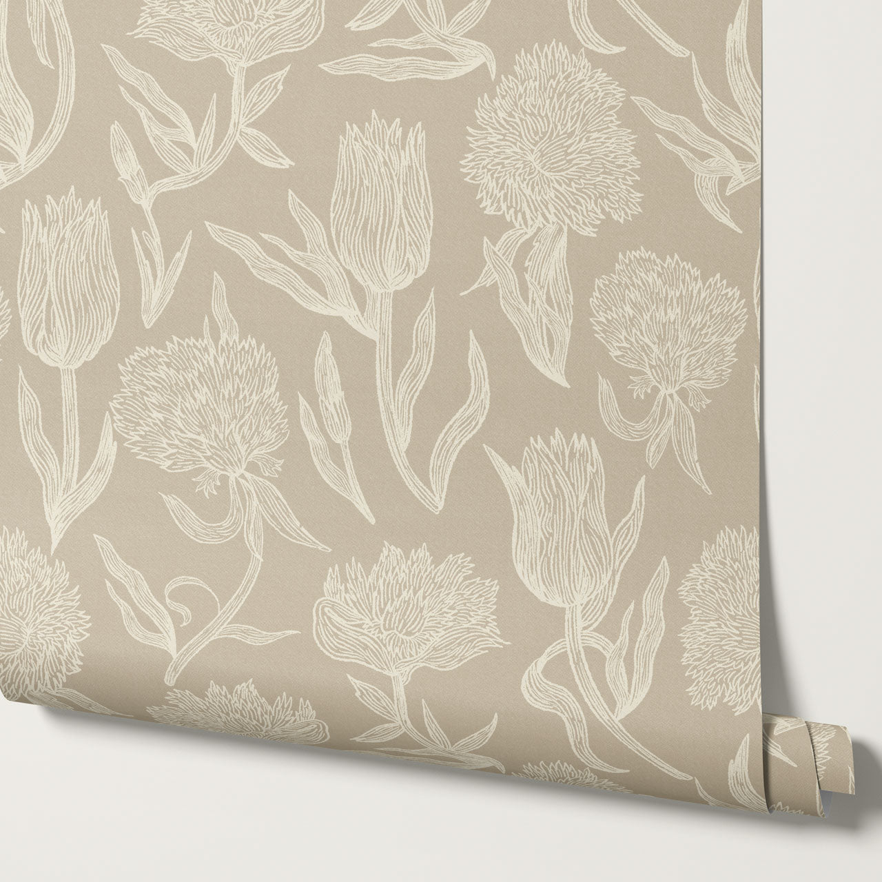 Umbria Trellis Florals Stone Wallpaper