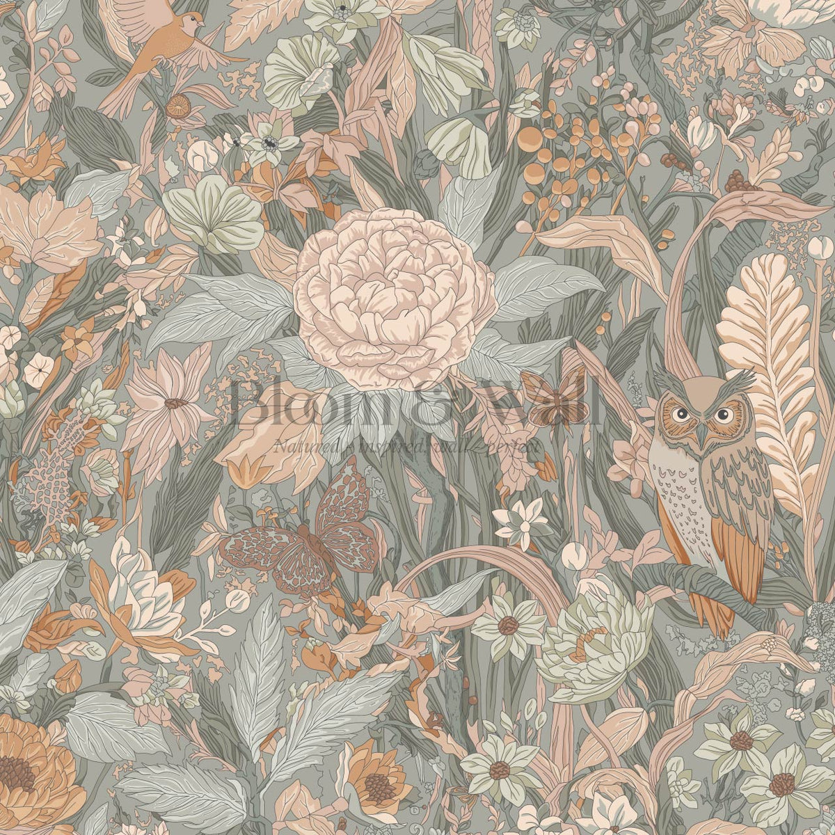 Valeria Secret Garden Gray Olive Pale Blush Wallpaper
