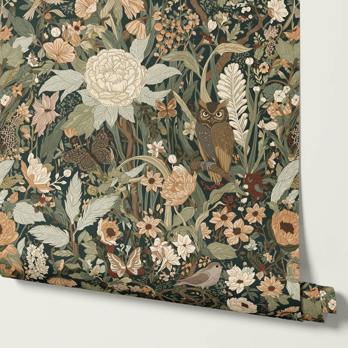 Valeria Secret Garden Deep Green Brown Rust Wallpaper