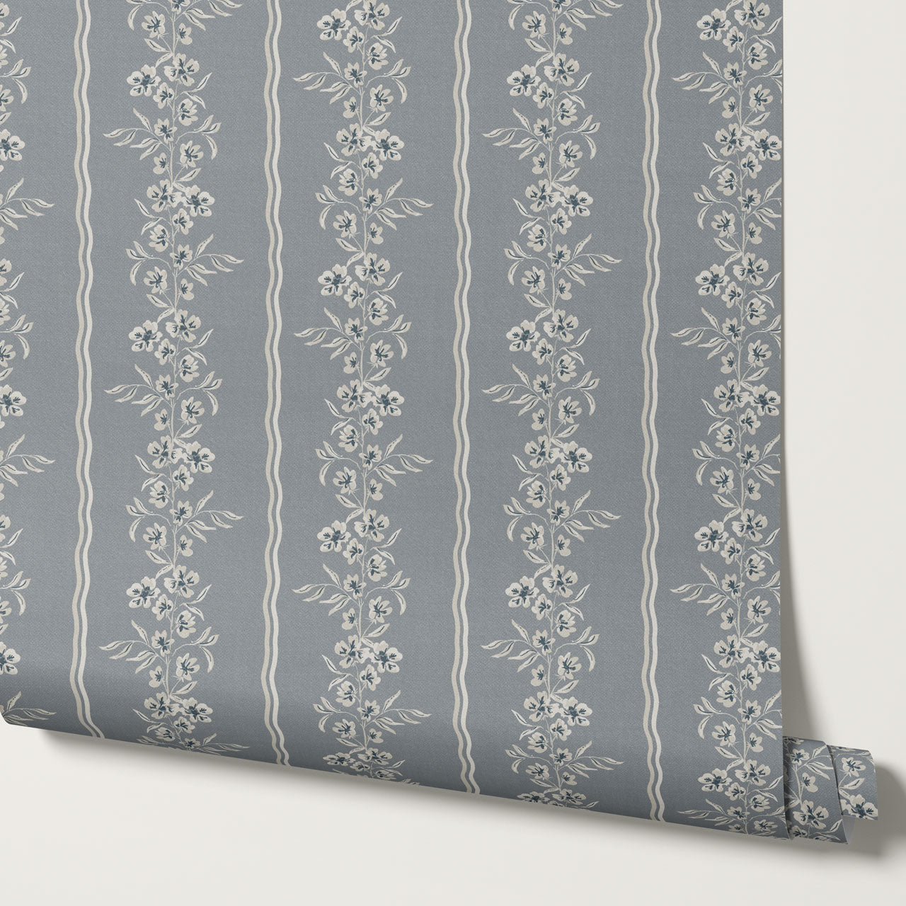 Valerie Country Stripe French Blue Wallpaper