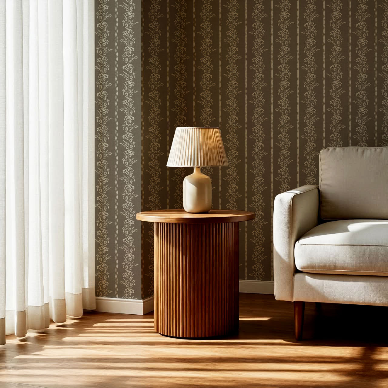 Valerie Country Stripe French Brown Wallpaper