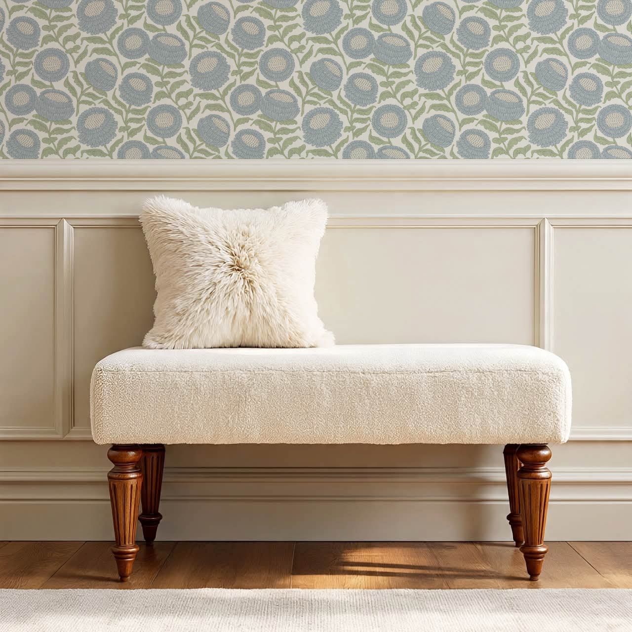 Vanessa Farmhouse Blooms Garden Blue Wallpaper